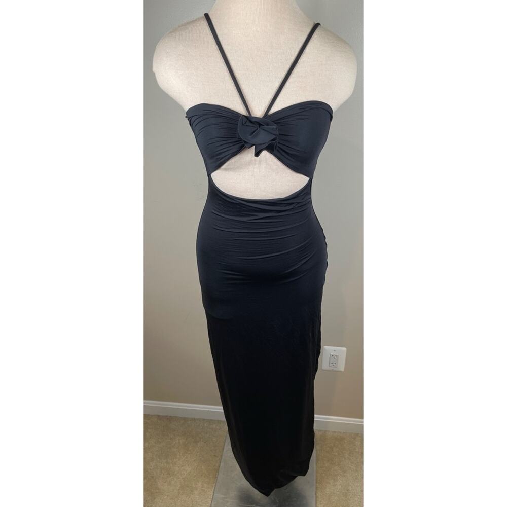 MAYGEL CORONEL Cenit Black Rosette Cutout Bodycon Maxi Dress One Size - Picture 3 of 8